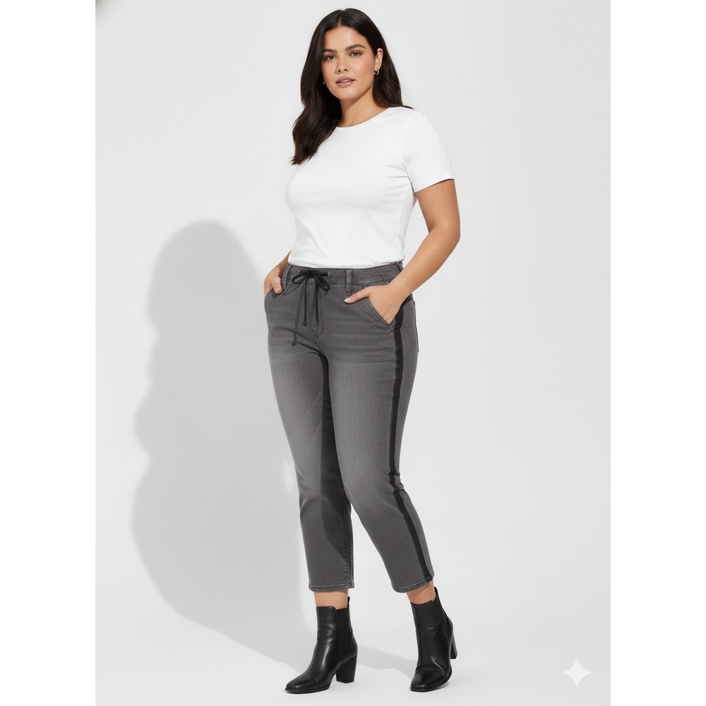 Torrid Gray Crop Pull On Boyfriend Straight Jeans with Black Stripe Size 00 (16)